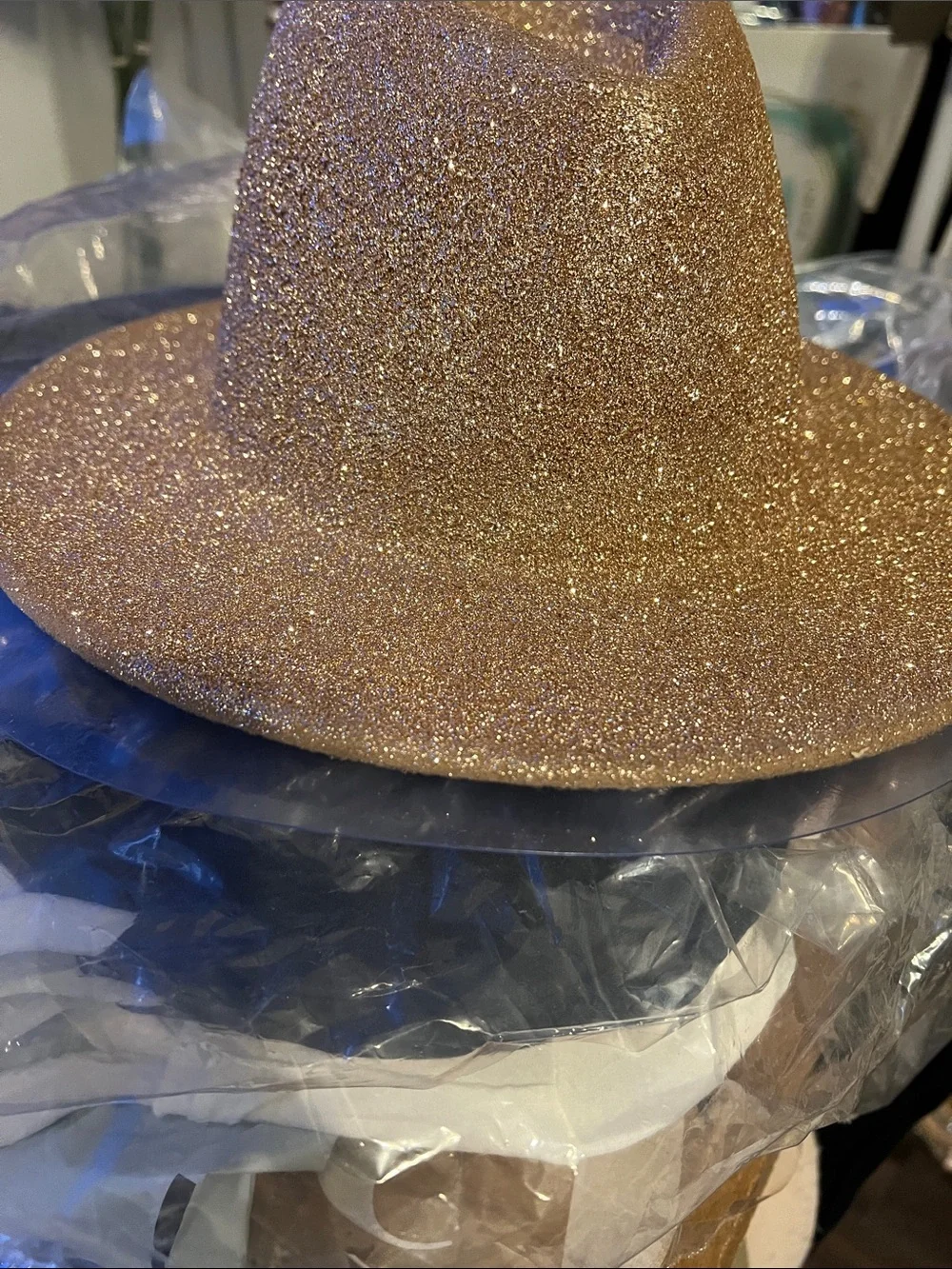 Eugenia Kim Glitter Fedora Hat - Rose Gold Sparkle